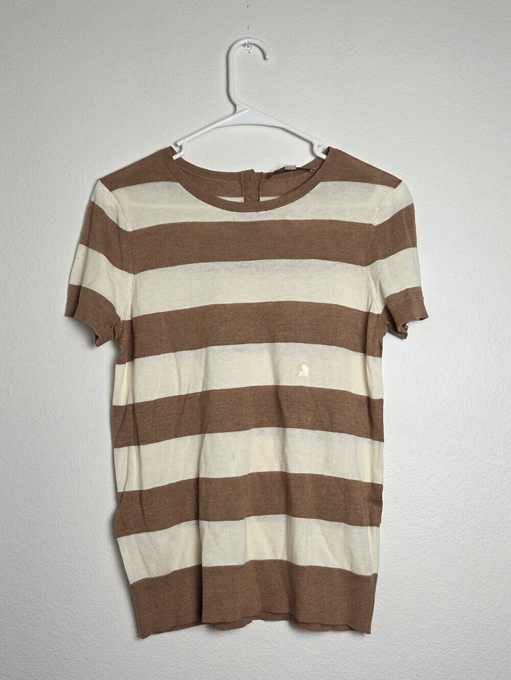 Ann Taylor Loft Striped Short Sleeve Knit Top in Cream and Brown Size Small